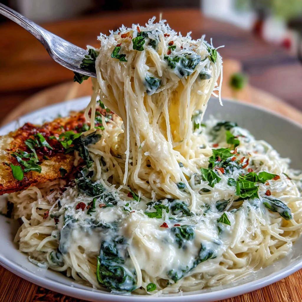 Angel Hair Pasta With Creamy Spinach